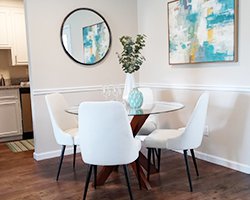 beautiful dining room with a view of the kitchen